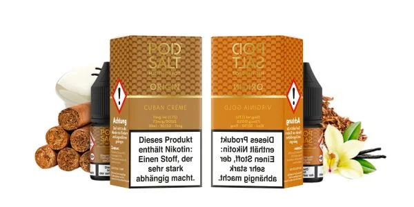 Pod Salt Origin Liquids Virginia Gold und Cuban Creme
