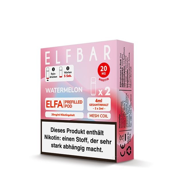 ElfBar ELFA Pods Watermelon 2er-Packung mit 20 mg Nikotin und Mesh-Coil-Technologie