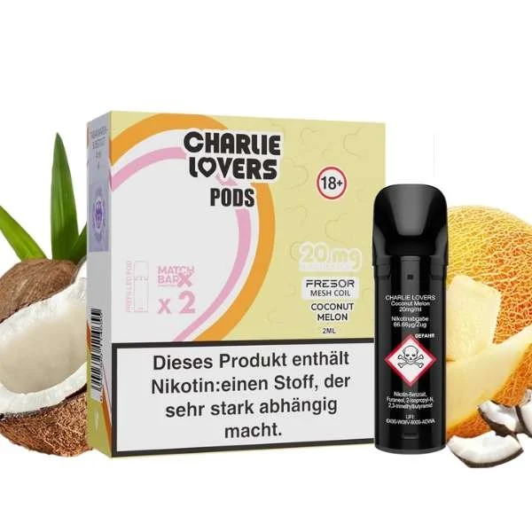 Charlie Lovers Coconut Melon Prefilled Pod mit 20mg Nikotin und Verpackung