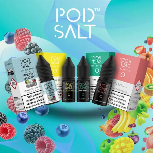 Banner mi Pod salt Liquidflaschen und Früchten