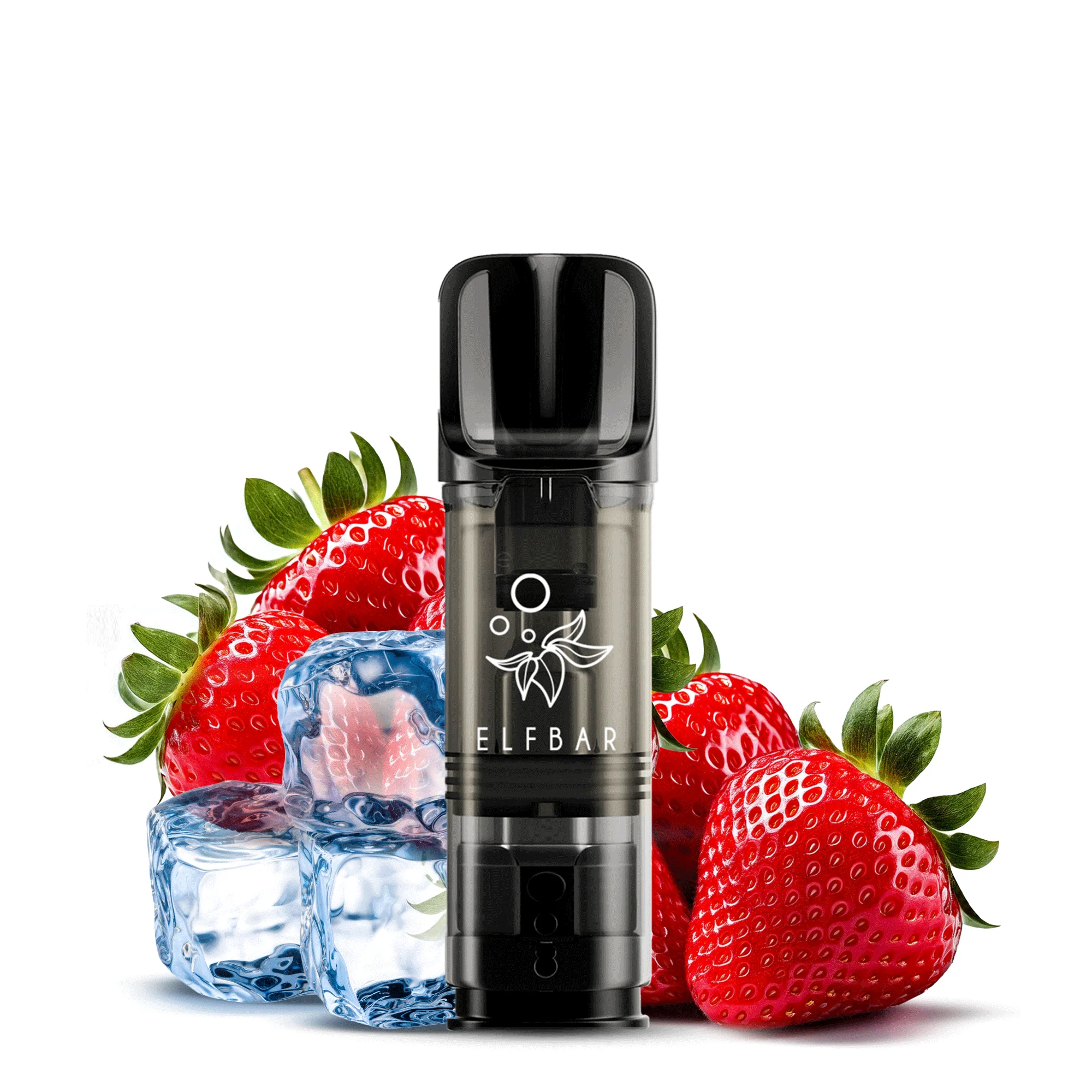 ElfBar ELFA Pods Strawberry Ice Pod vor frischen Erdbeeren und Eiswürfeln