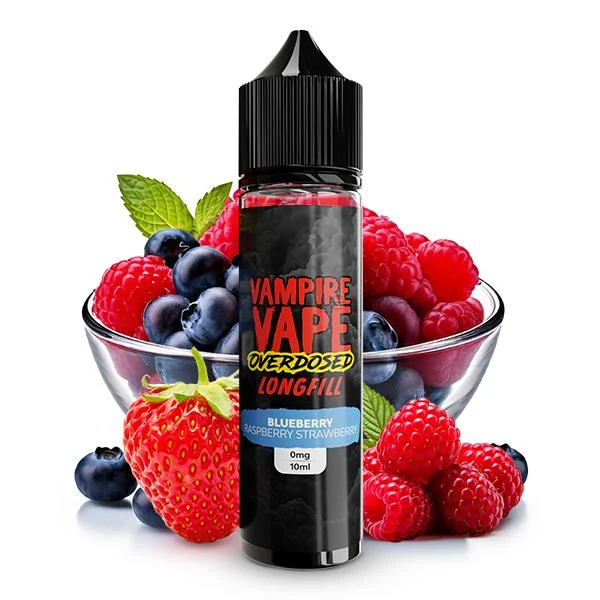 Vampire Vape Overdosed Blueberry Raspberry Strawberry Aroma – Erdbeeren, Himbeeren und Blaubeeren, 10 ml in 60 ml Longfill-Flasche